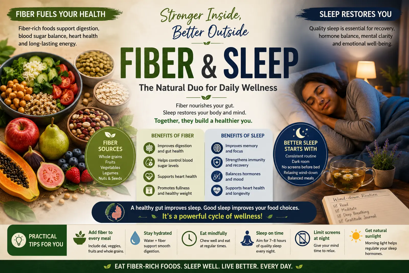 Benefits of Fiber and Sleep: The Complete Indian Guide to Digestion, Recovery, Weight Management, Blood Sugar Control, and Long-Term Wellness